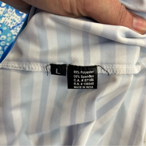 TANGO MANGO Smooth Stretch Shift Dress Size Large Blue White Floral 3/4 Sleeve - Picture 6 of 9